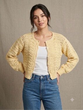 Vintage Pastel Yellow Crochet Knit
Cropped Cardigan Sweater Small
Boutique